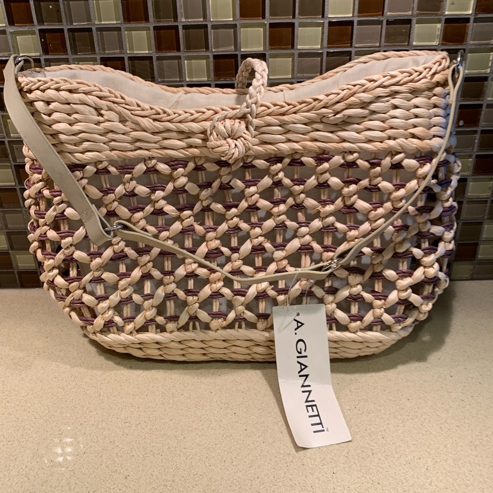 NWT A. GIANNETTI Beige and Brown Woven Shoulder Bag
